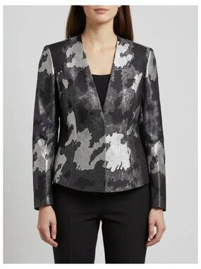 ESCADA Black/Silver Silk Blend Brocade Long Sleeve Blazer Women 10/42 NEW